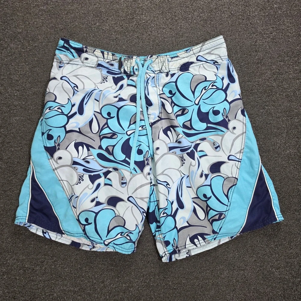 Body Glove Board Shorts Mens 38 Blue Floral Tropical Swim Trunks Surf Beachwear